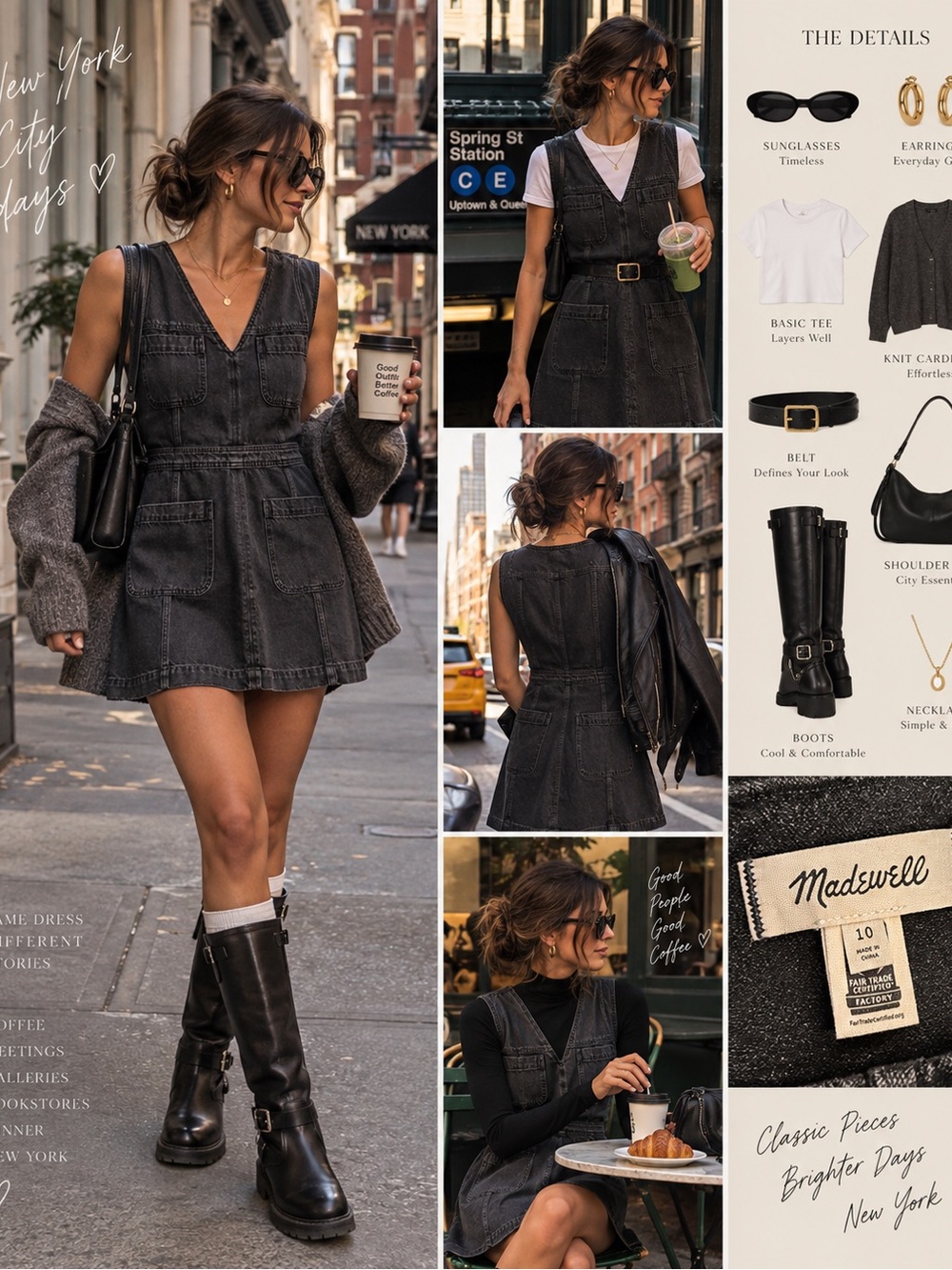 Madewell Black Washed Denim Mini Pinafore Dress